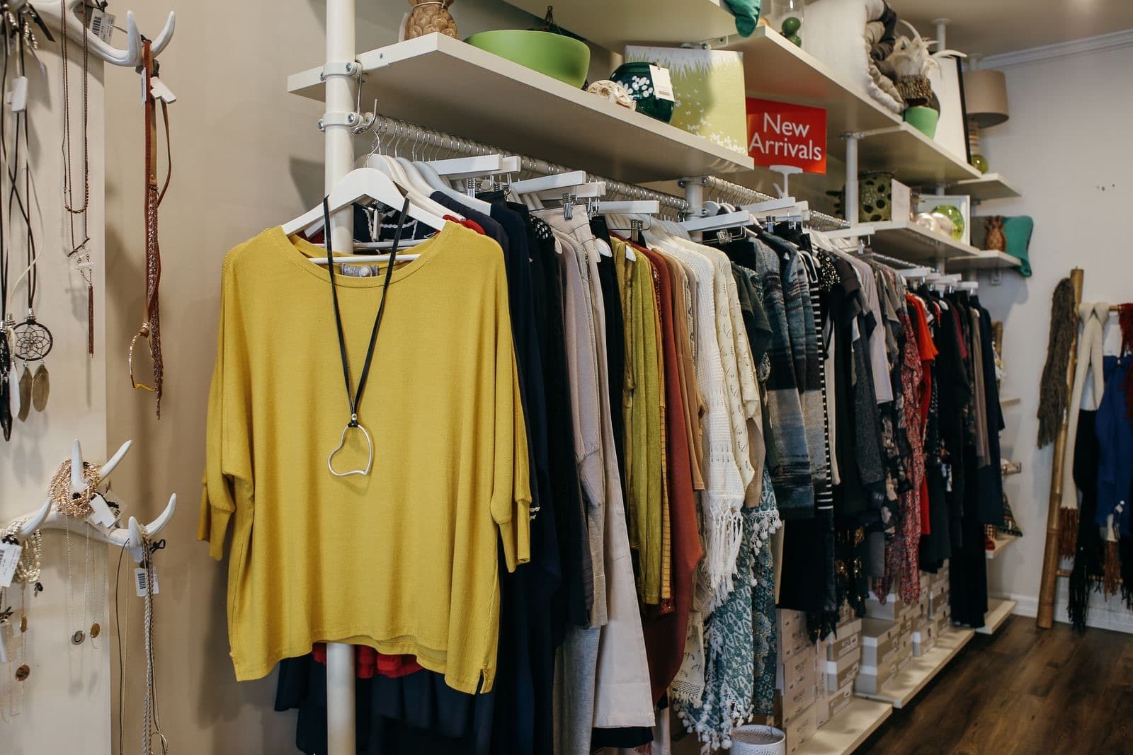 A rail of kurtas and tops in the store