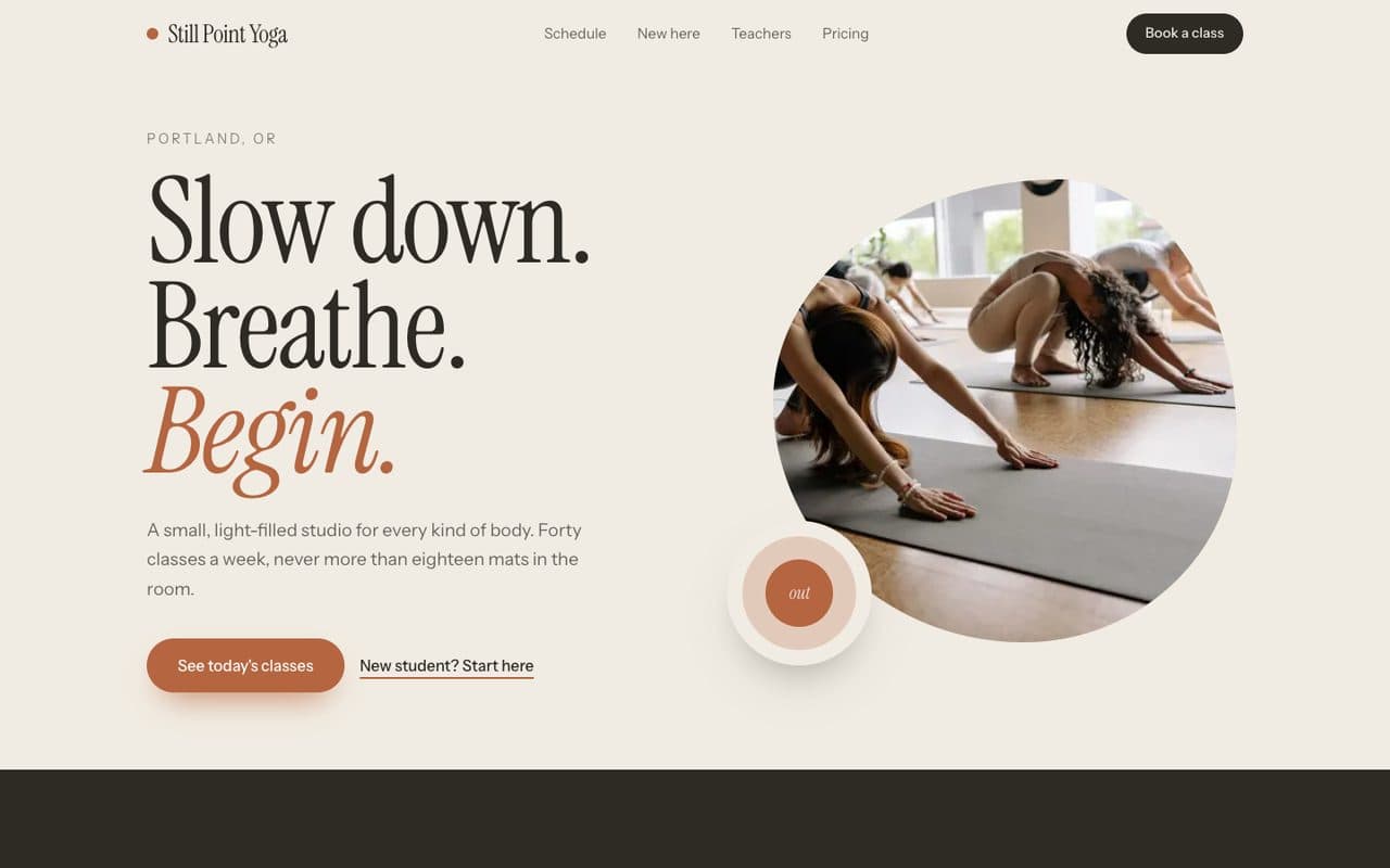 The Still Point Yoga demo homepage