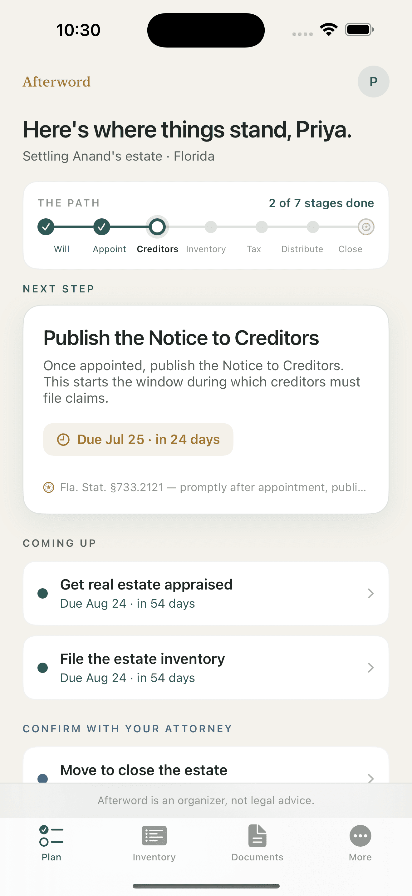 Afterword app shown on iPhone