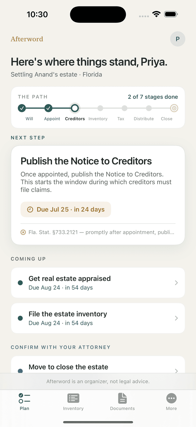 Afterword app screenshot