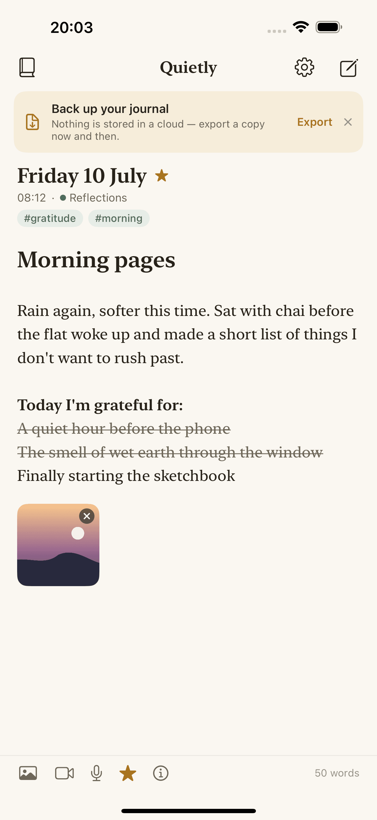 Quietly app shown on iPhone