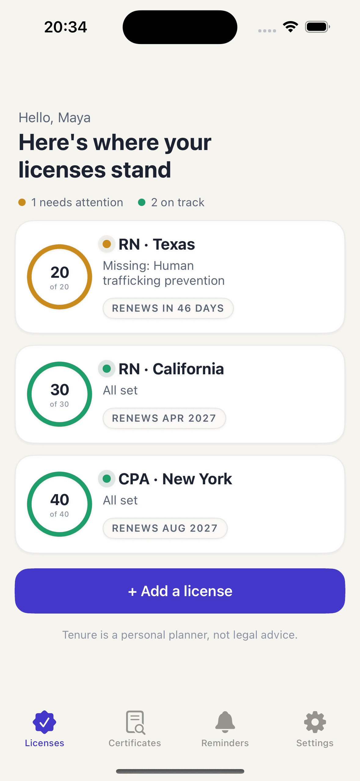 Tenure app shown on iPhone